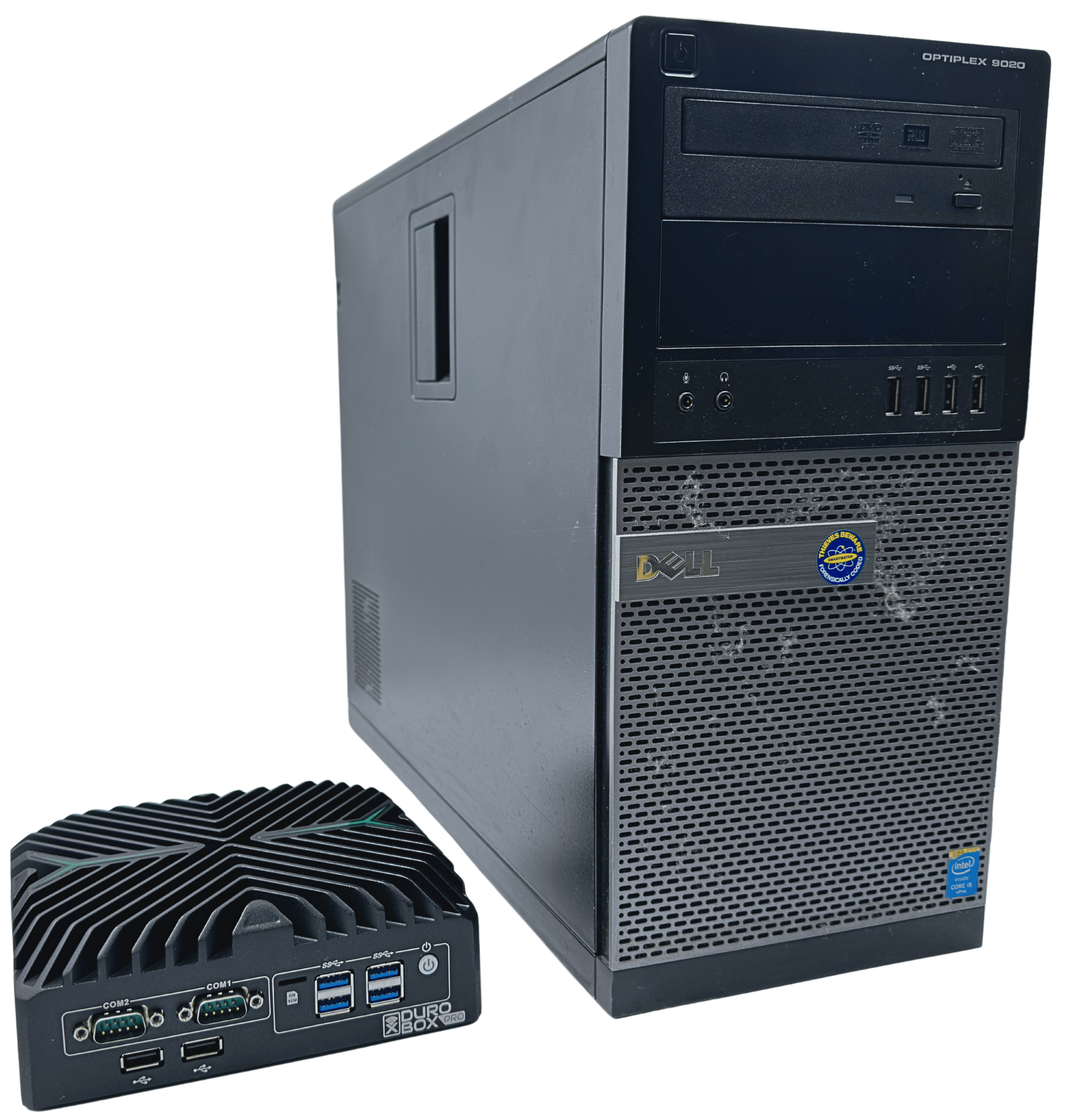 DuroBox next to a standard Dell tower PC